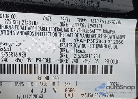 2012 Ford Focus Se z USA, uszkodzony, nr VIN 1FAHP3F28CL312066